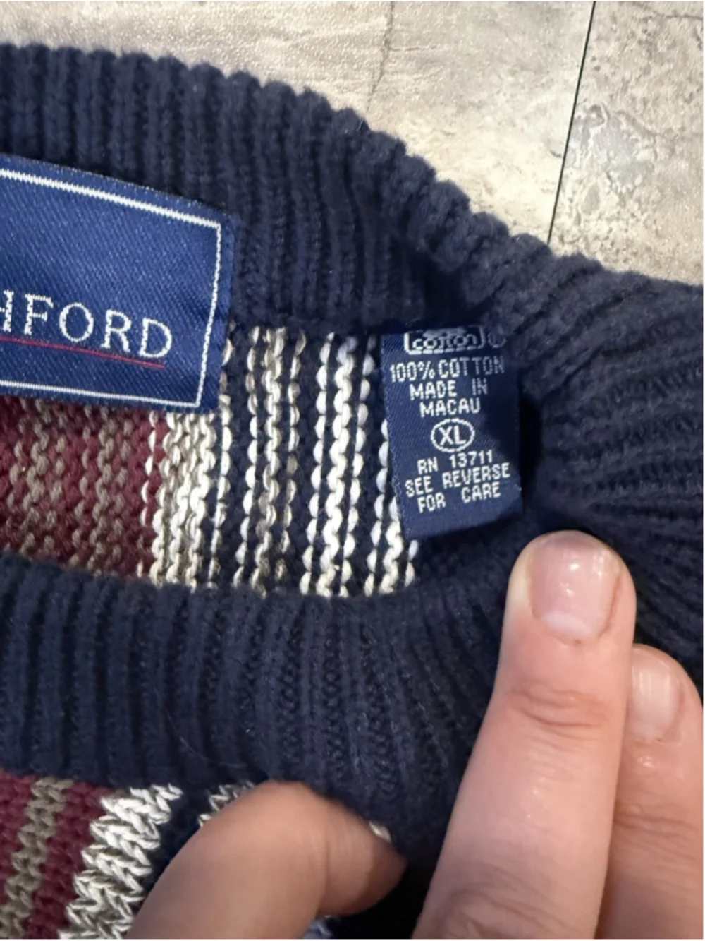 VTG John Ashford Mens Multicolor Sweater Cotton Knit Stripe Pullover Golf Sz XL